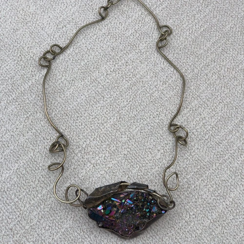 Irregular Rainbow Druzy Pendant Necklace - Multi-Color